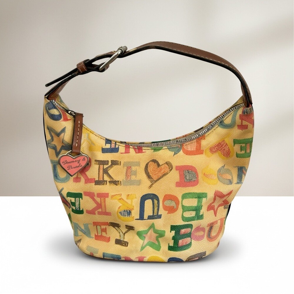 Dooney & Bourke Graffiti Logo Y2K Hobo Shoulder Bag Yellow Alphabet Charm Purse
